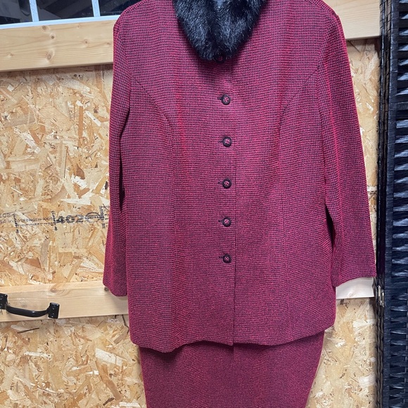 Virgo one piece suit dress with faux fur collar, small houndstooth size 18, - Picture 1 of 6